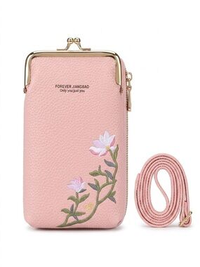 Pink Floral Crossbody Wallet Bag